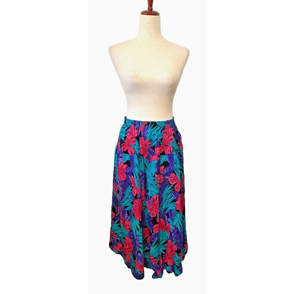 ALFRED DUNNER Womens 14 Tropical Midi Skirt Floral Vintage USA Made Cruise Beach - Picture 1 of 6